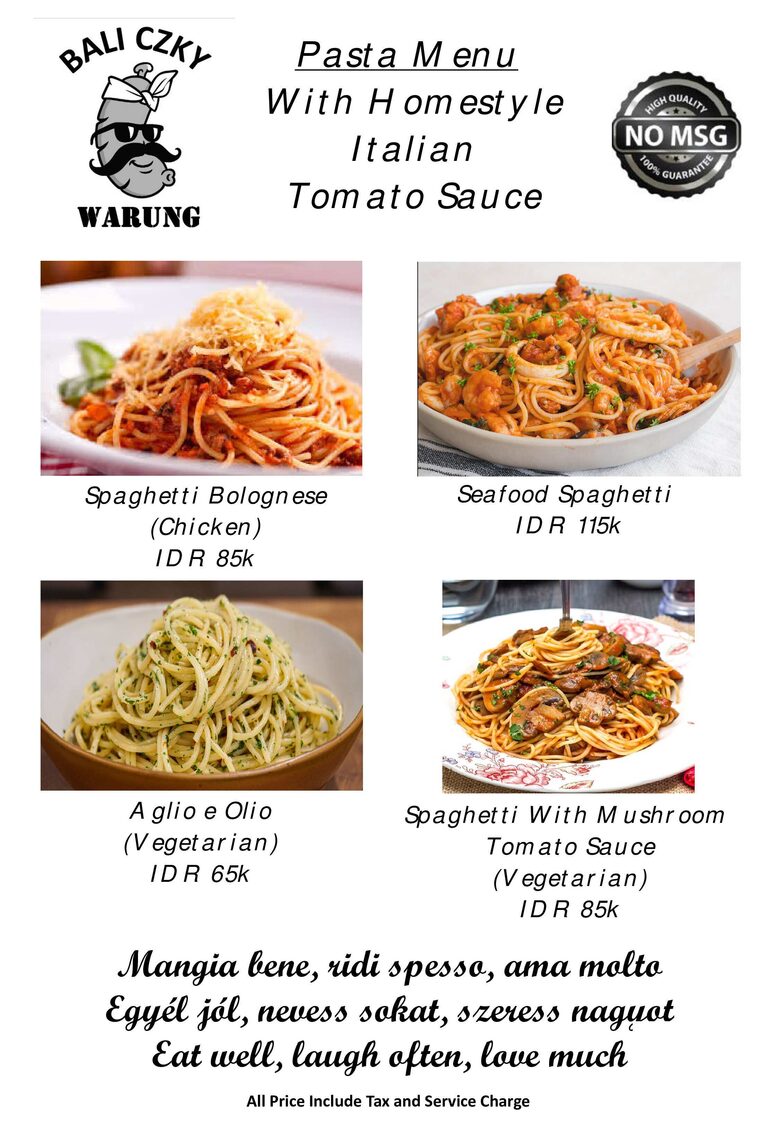 Pasta Menu